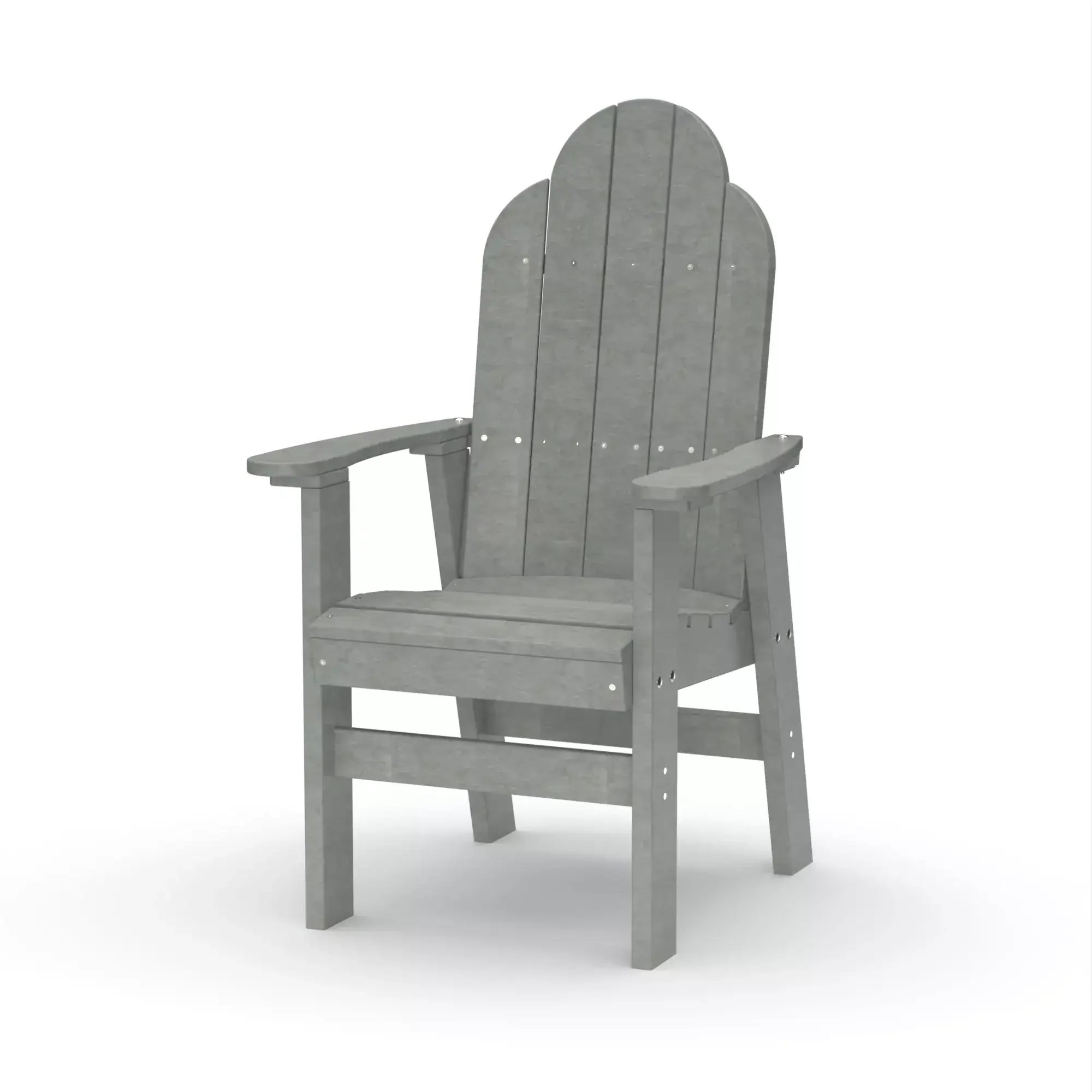 Gray wooden Adirondack chair for outdoor garden seating.