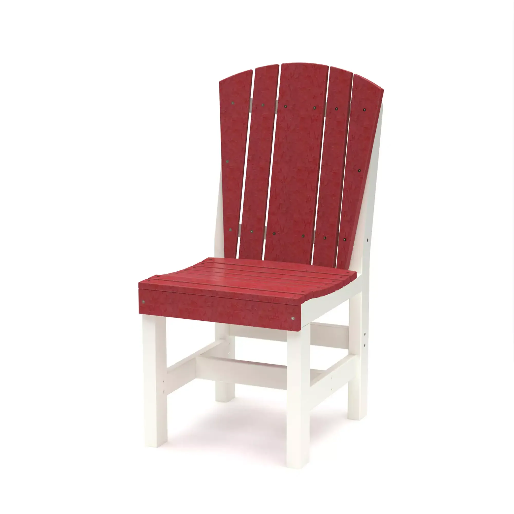 Red and white wooden outdoor chair for garden or patio.