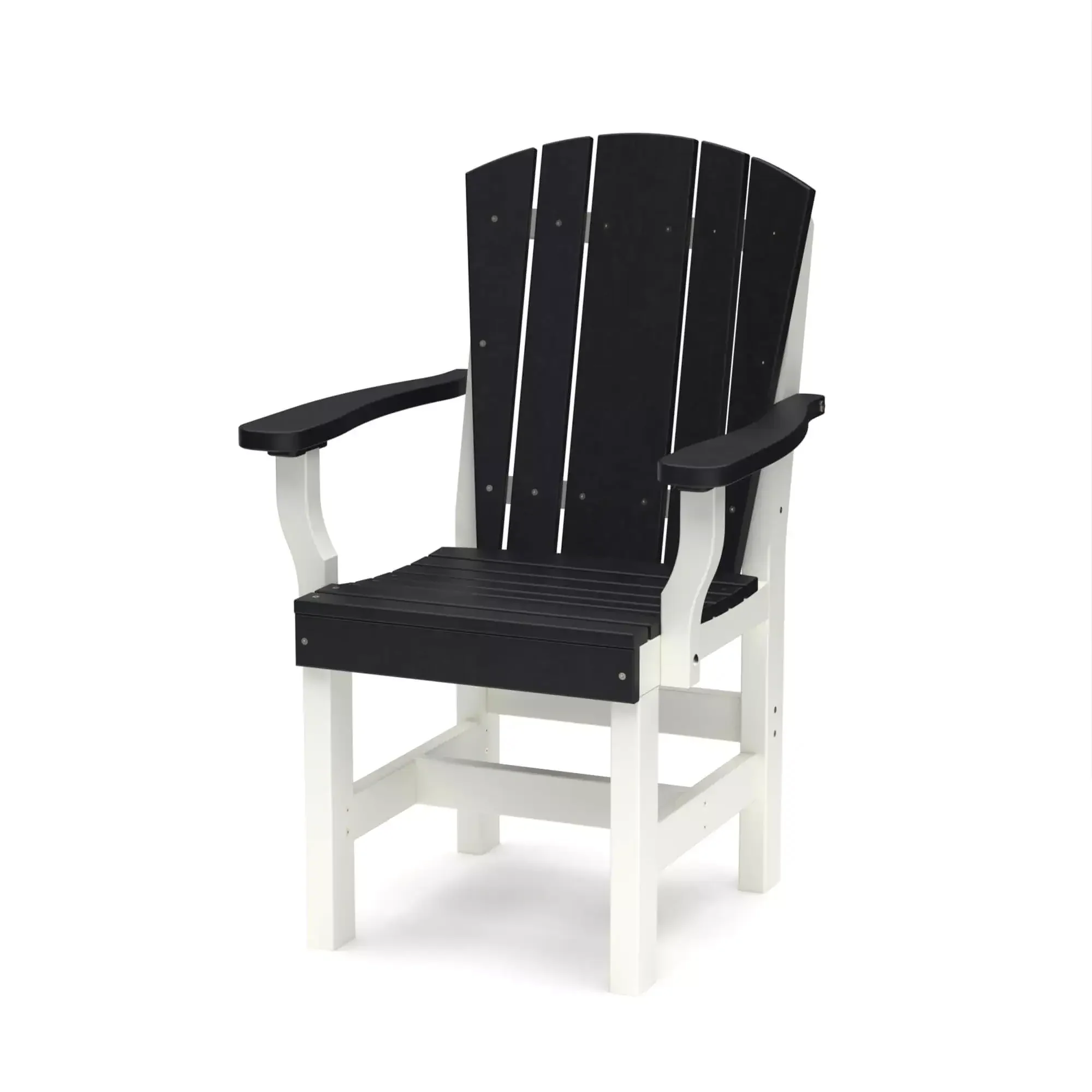 Black and white Adirondack chair for outdoor garden seating.