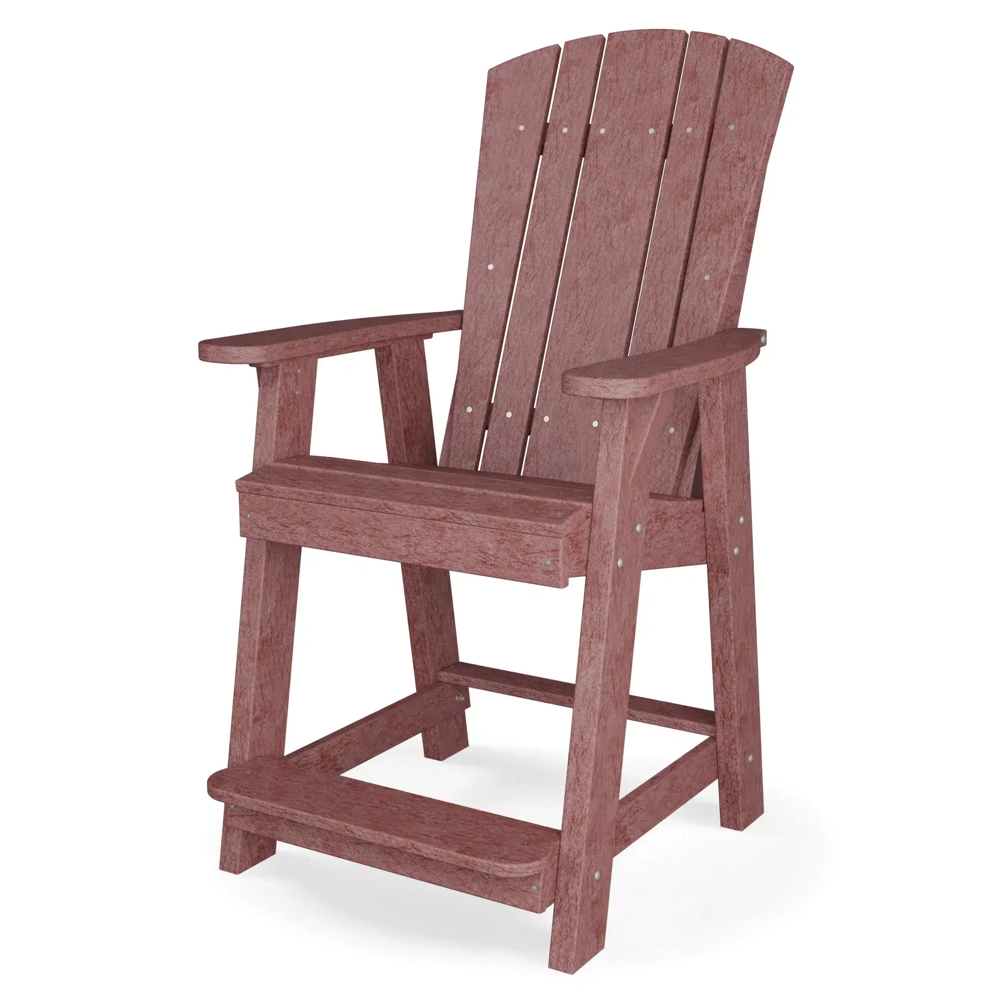 Rustic wooden Adirondack chair for outdoor garden seating.