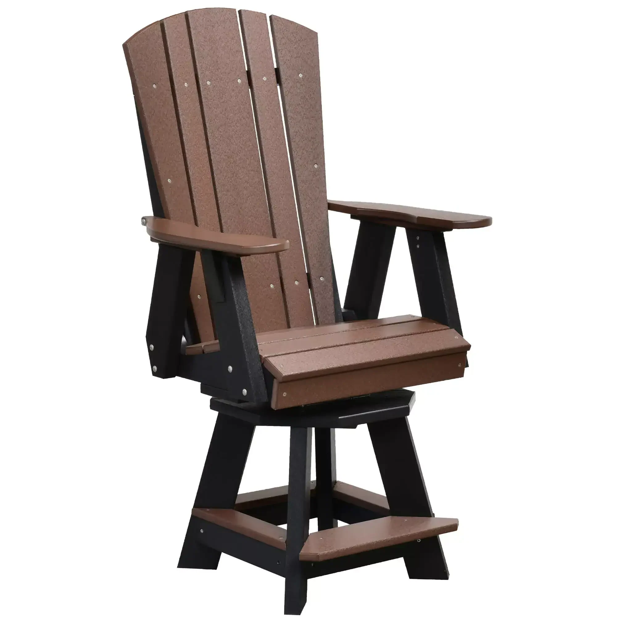 Brown and black outdoor Adirondack chair for garden or patio.