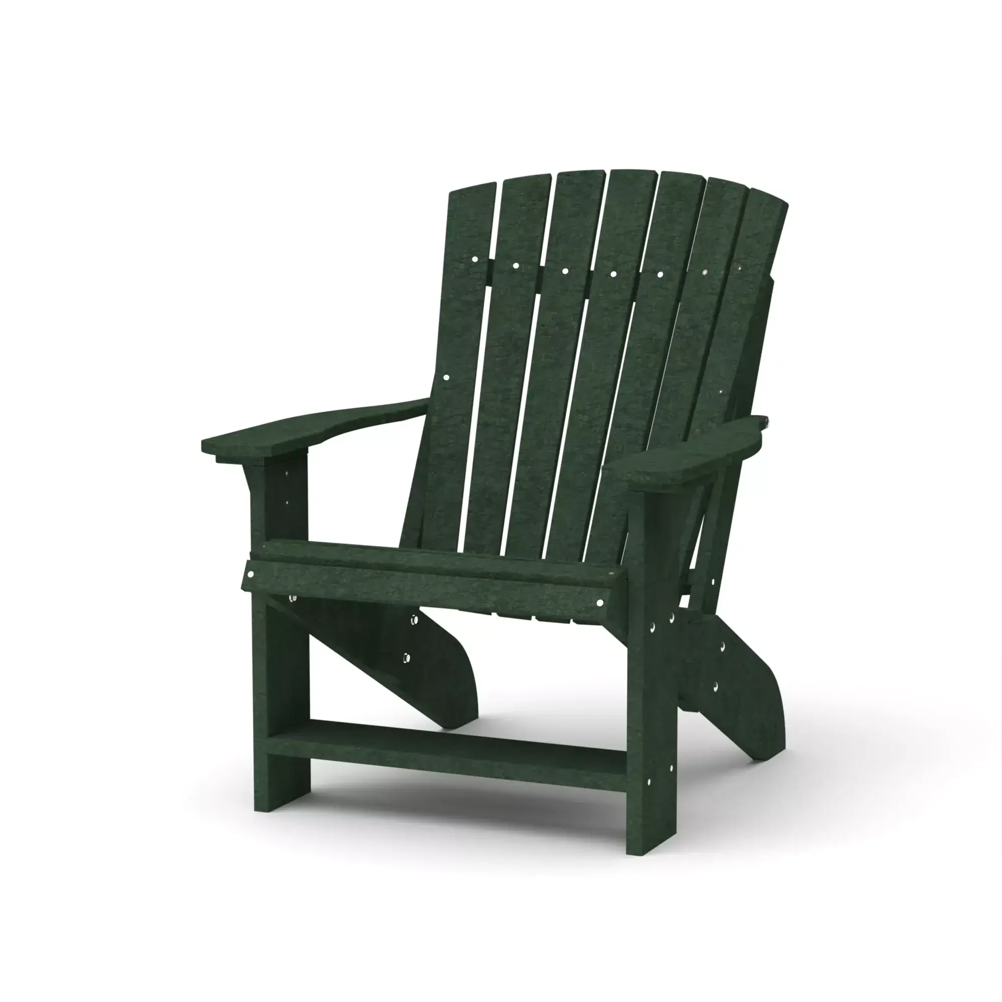 Green wooden Adirondack chair for outdoor garden seating.