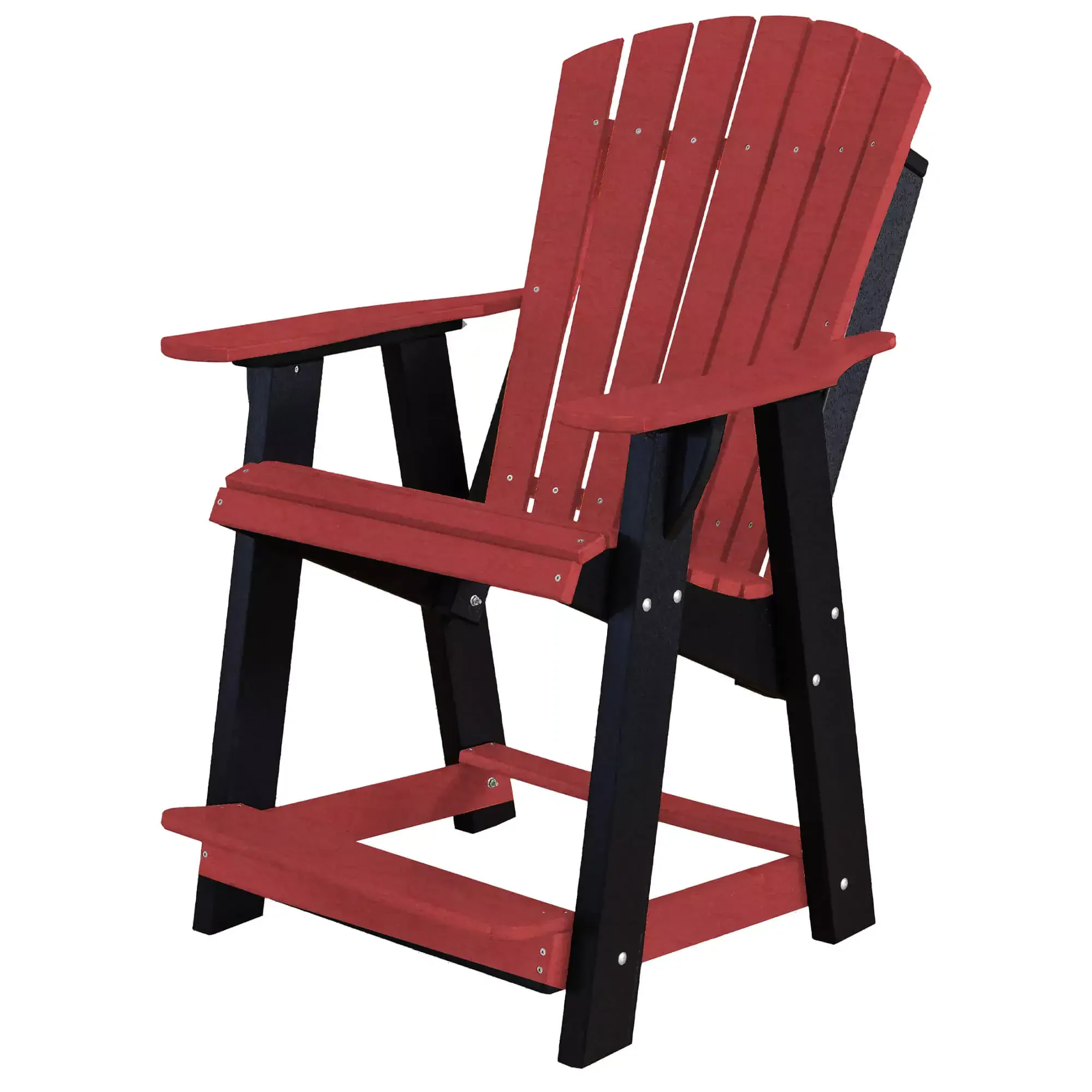 Red Adirondack chair for outdoor garden seating and relaxation.