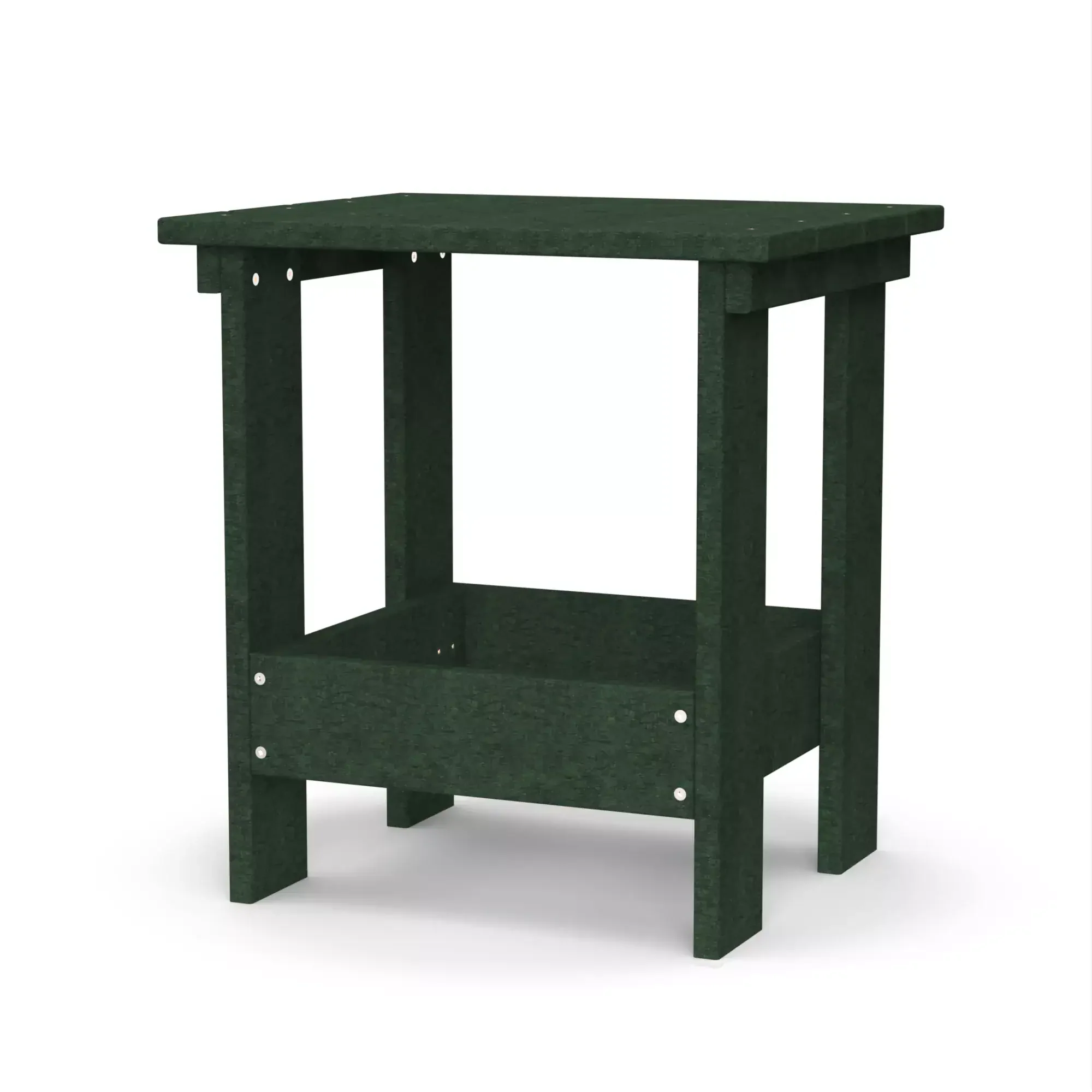Green wooden garden side table for outdoor use.