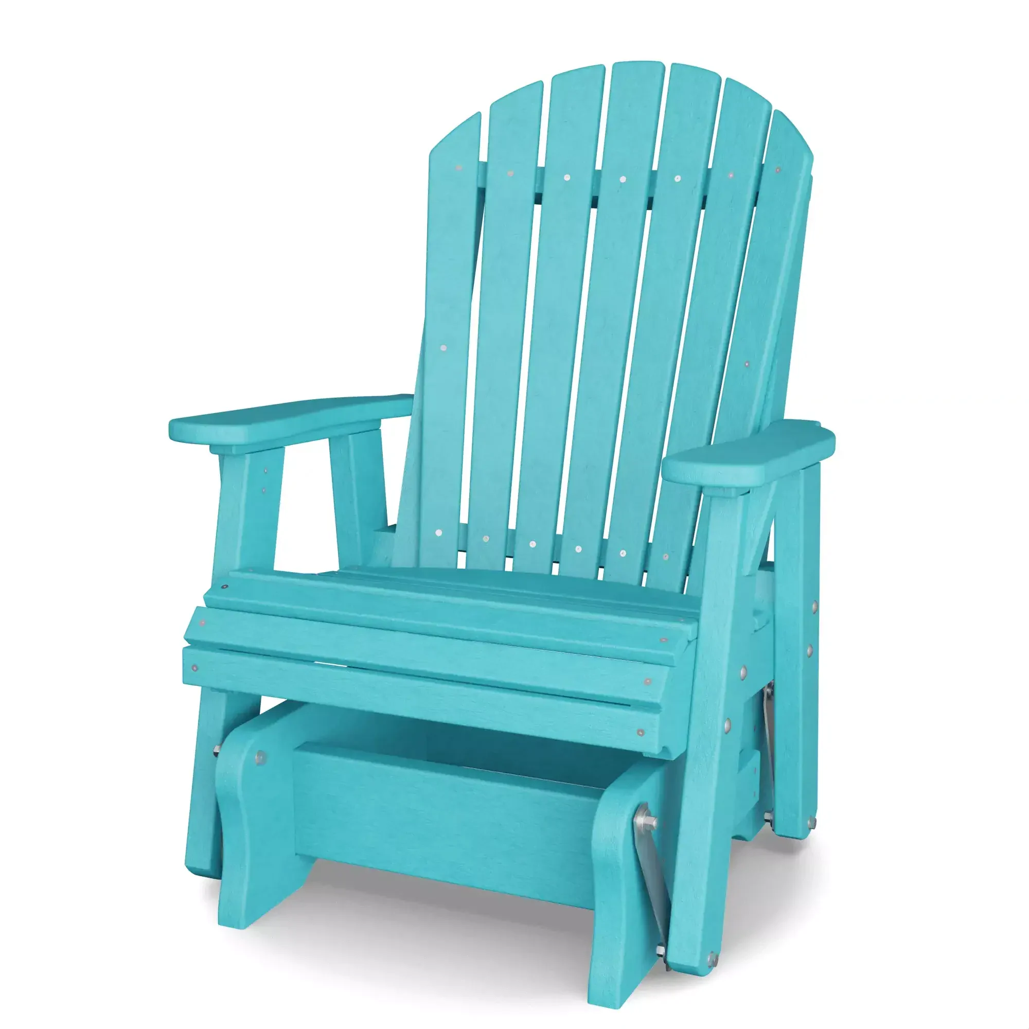 Bright blue Adirondack chair for outdoor garden seating and relaxation.